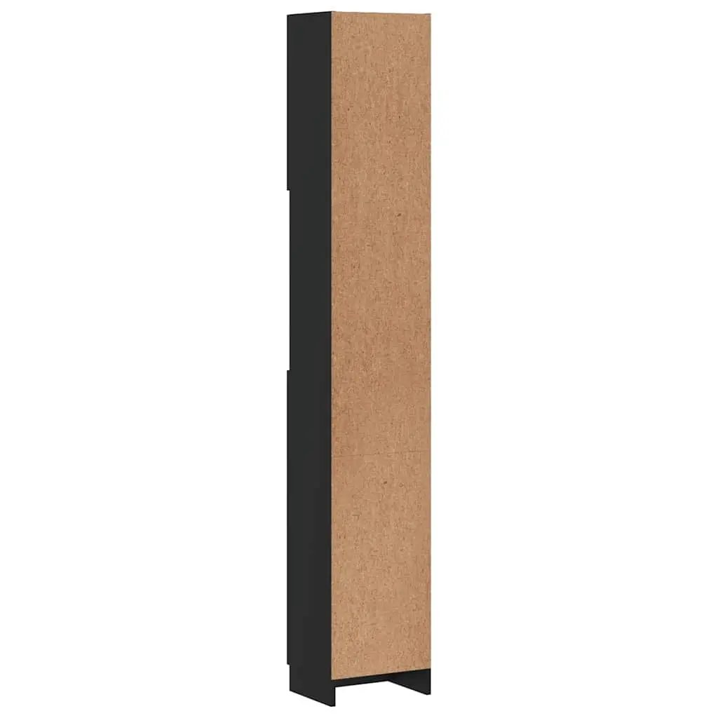 Bathroom Cabinet Engineered Wood Black Tall Unit 4 Shelves with Doors 2 Open Shelves