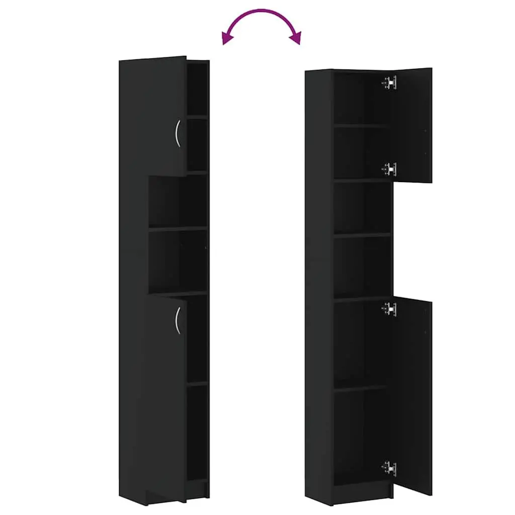 Bathroom Cabinet Engineered Wood Black Tall Unit 4 Shelves with Doors 2 Open Shelves