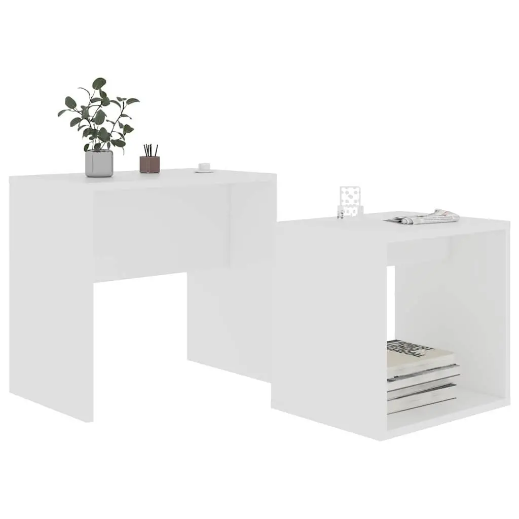 Coffee Table Set 2-Piece Nesting Design White Living Room Accent Furniture