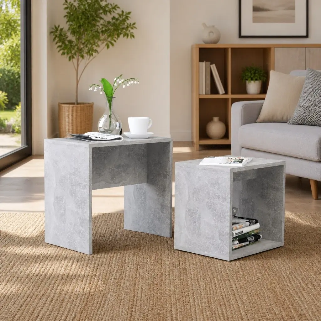 Coffee Table Set 2-Piece Nesting Grey Contemporary Living Room Accent Tables