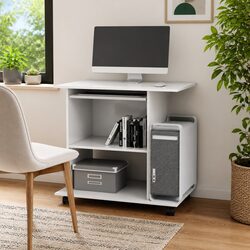 Modern White Computer Desk 80x50x75cm with Castors