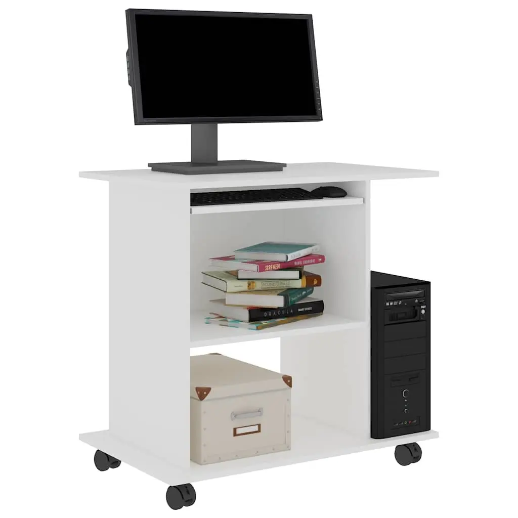White Computer Desk 80x50x75cm with Castors