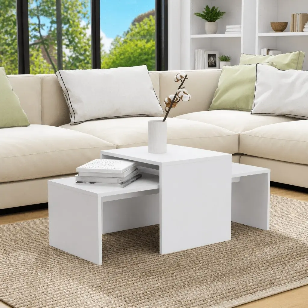 White Nesting Coffee Table Set in Engineered Wood