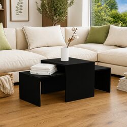 Coffee Table Set Black Nesting Side Tables Engineered Wood Living Room Furniture
