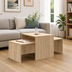 Stylish Nesting Coffee Table Set in Brown Engineered Wood