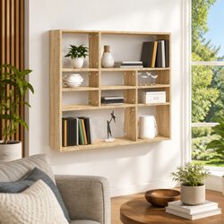 Wall Shelf Display Unit 10 Compartments Open Storage Brown Home Organizer