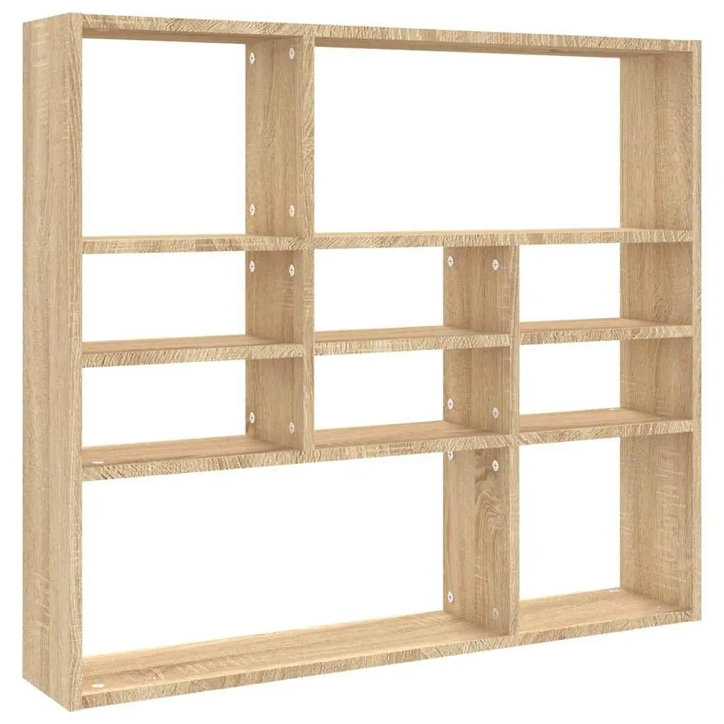 Brown Wall Shelf Display Unit with 10 Compartments