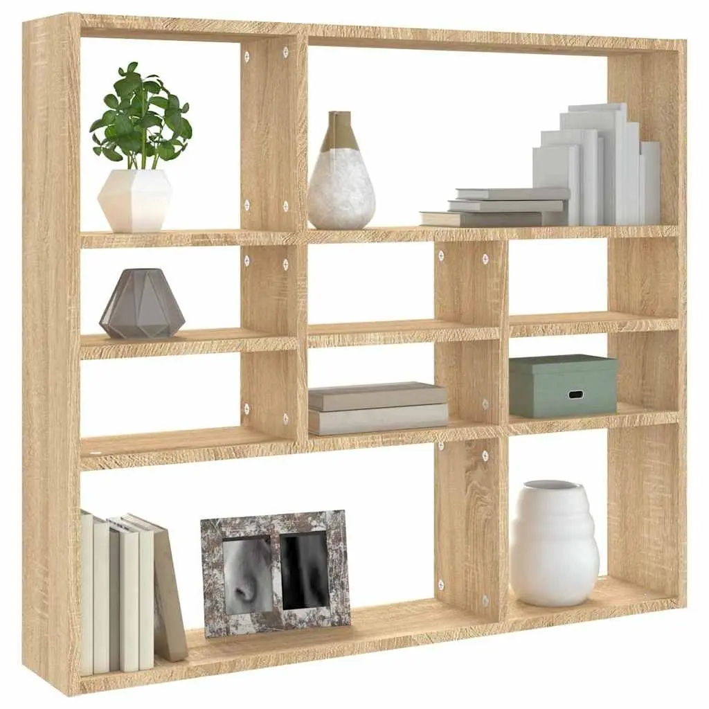 Brown Wall Shelf Display Unit with 10 Compartments