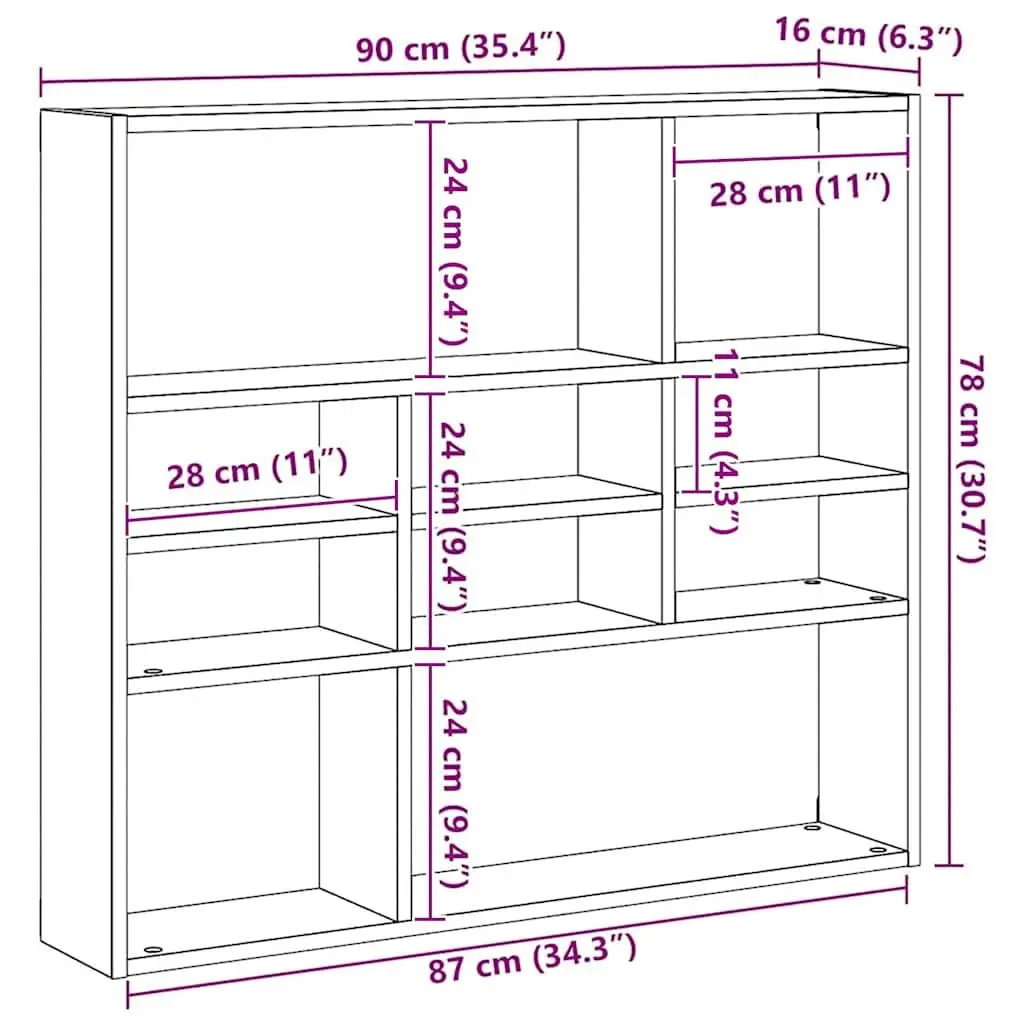 Brown Wall Shelf Display Unit with 10 Compartments