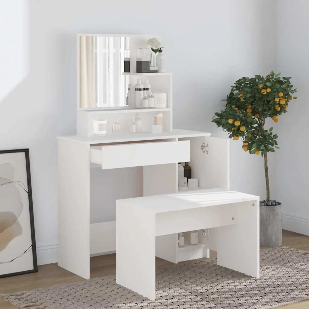 White Dressing Table with Mirror for Storage