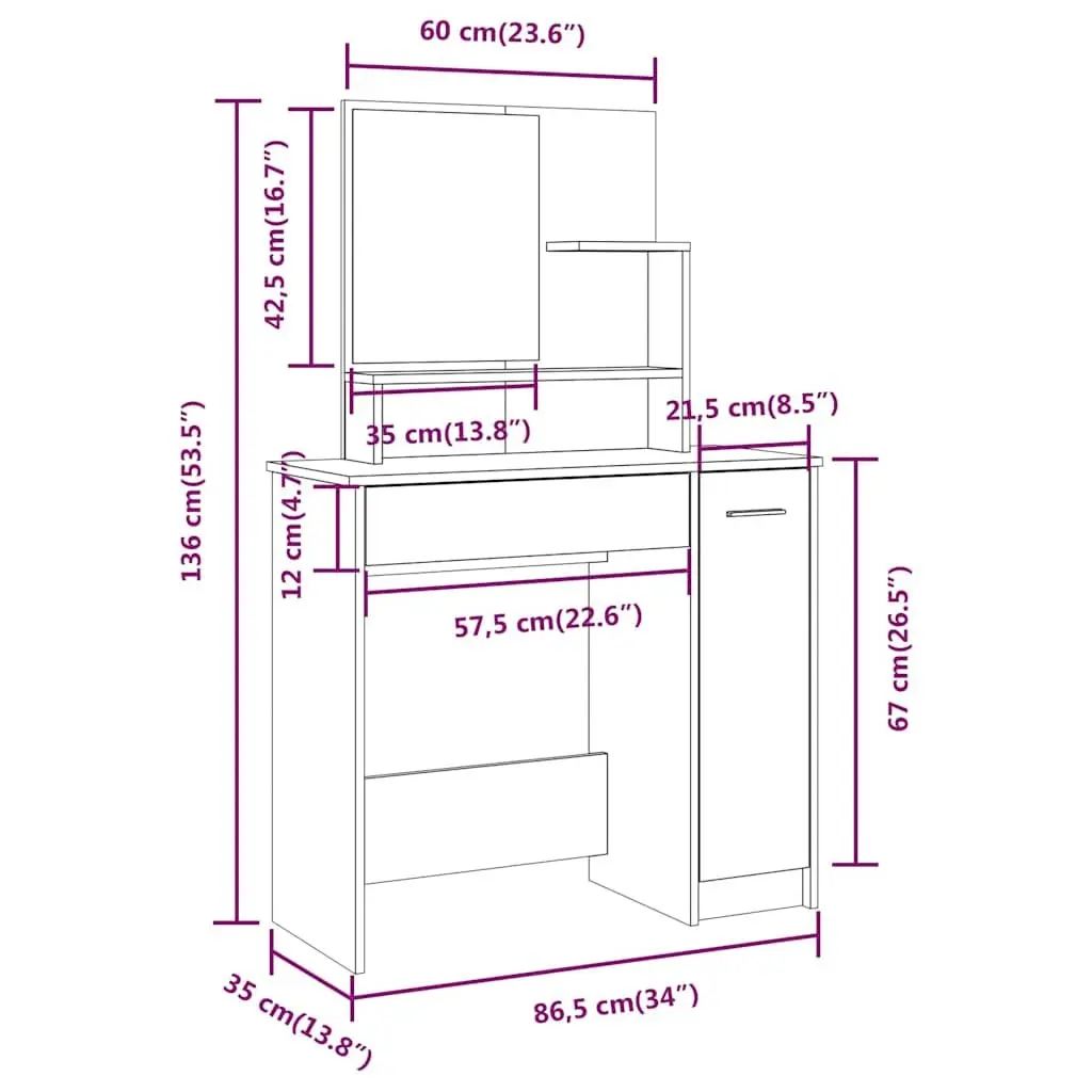 White Dressing Table with Mirror for Storage