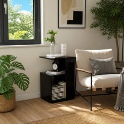Stylish Black Modern Side Table with Storage