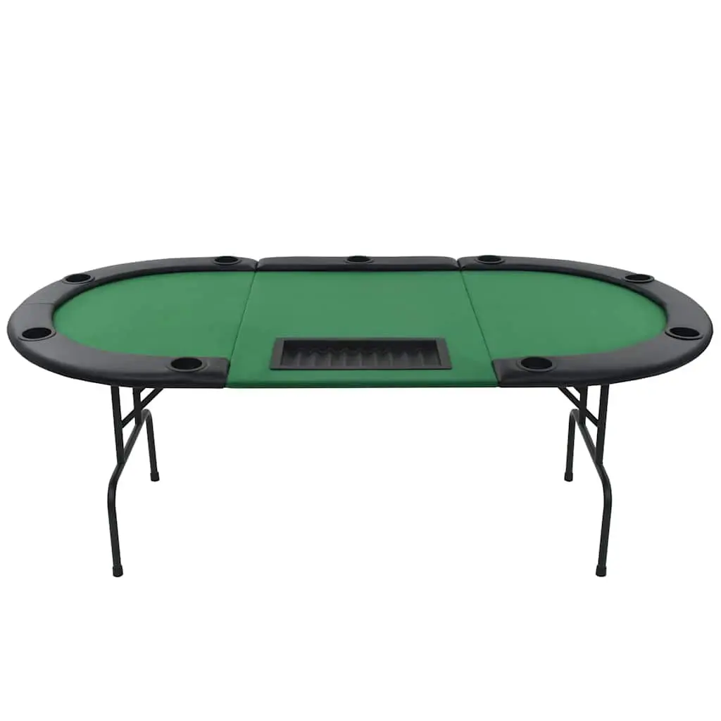 Folding Poker Table MDF Oval Green 9 Player with Padded Rim Cup Holders and Dealer Tray