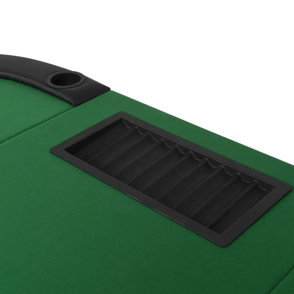 Folding Poker Table MDF Oval Green 9 Player with Padded Rim Cup Holders and Dealer Tray