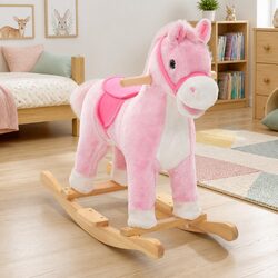 Sturdy Plush Pink Rocking Horse for Kids' Playtime
