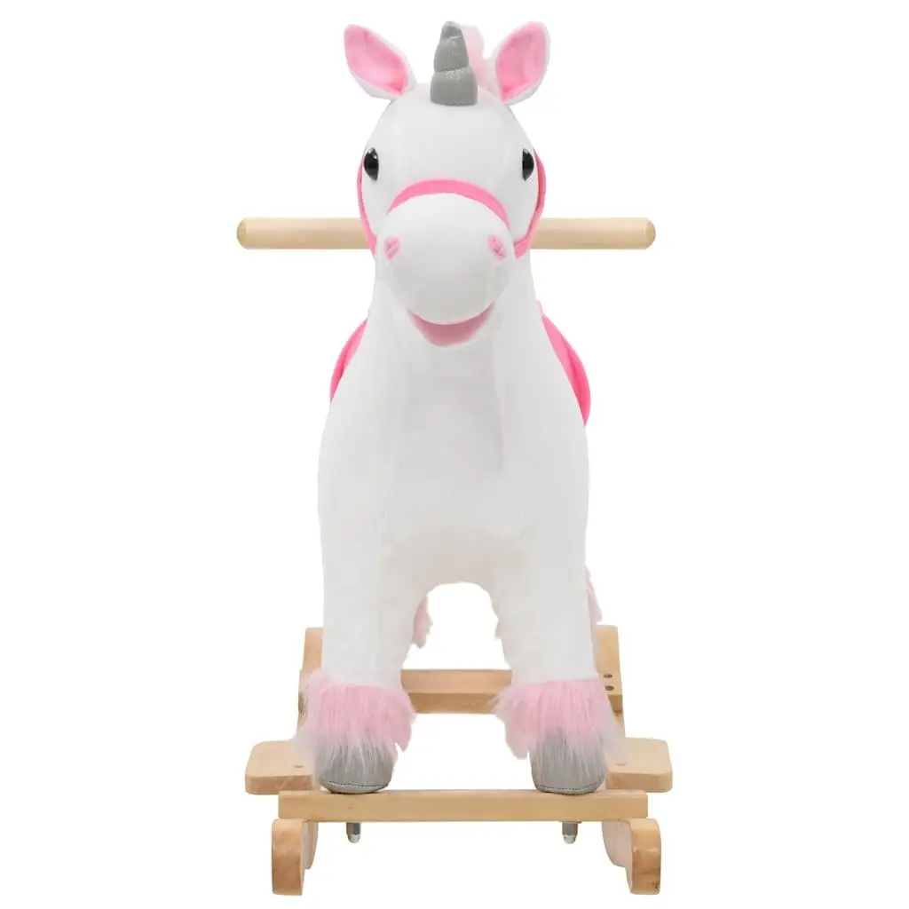 Rocking Toy Metal Frame Plush White and Pink Unicorn 65 x 32 x 58 cm