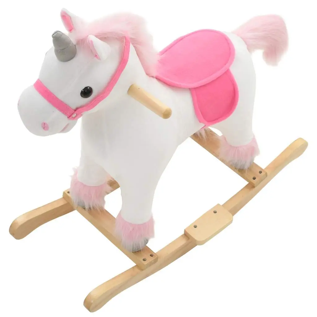 Rocking Toy Metal Frame Plush White and Pink Unicorn 65 x 32 x 58 cm