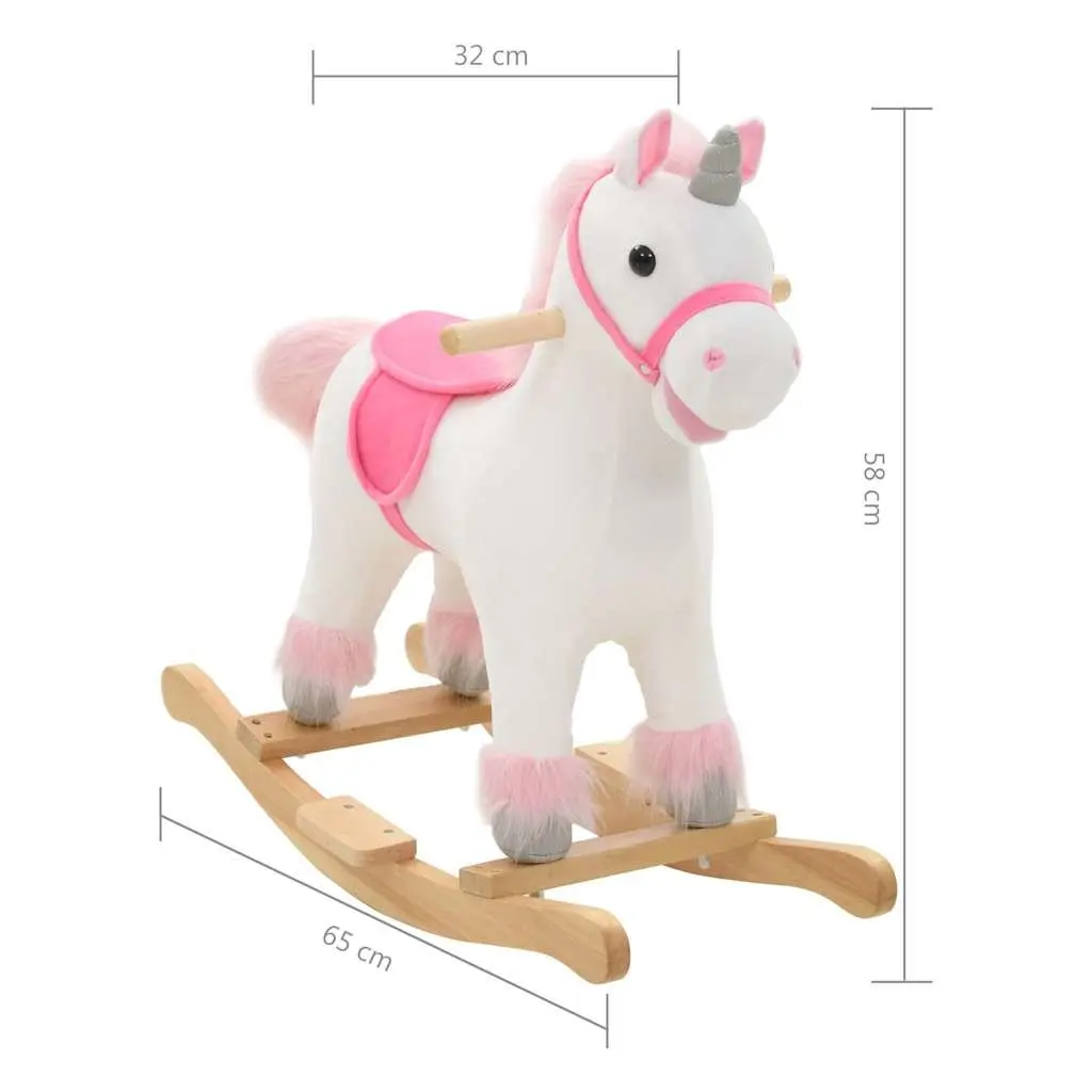 Rocking Toy Metal Frame Plush White and Pink Unicorn 65 x 32 x 58 cm