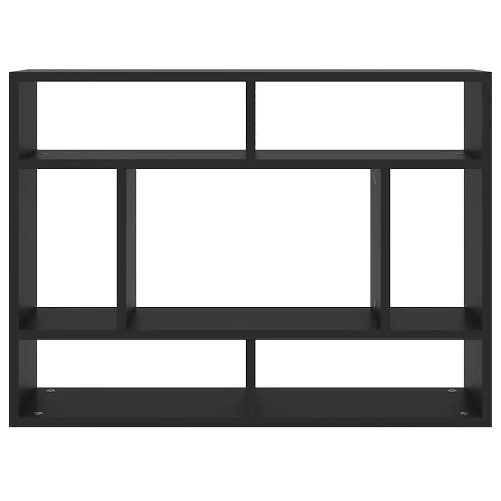 Black Wall Shelf with Open Compartments 75x16x55cm