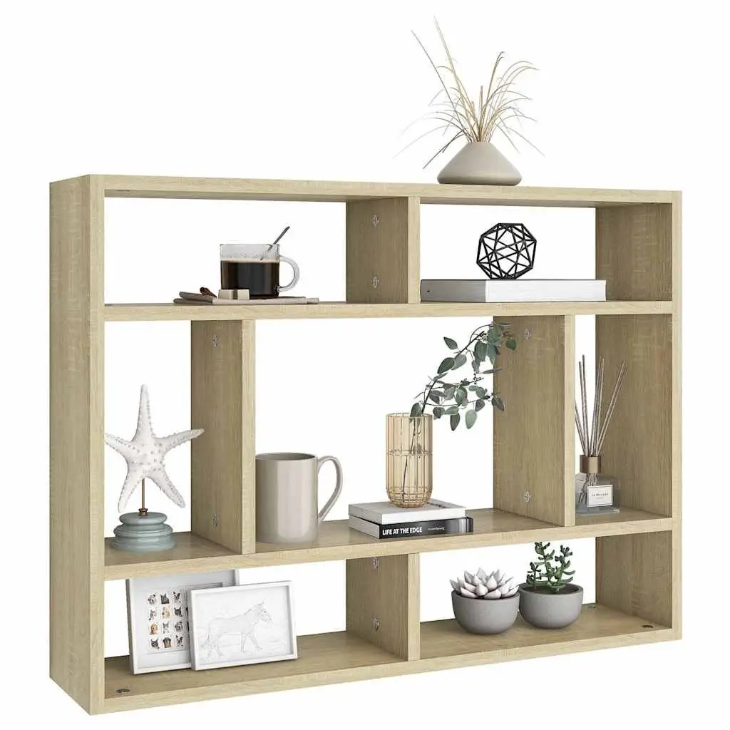 Wall Shelf Sonoma Oak Open Compartment Storage Display Shelving Unit 75x16x55cm