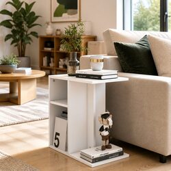 Durable White Side Table for Living Room and Storage