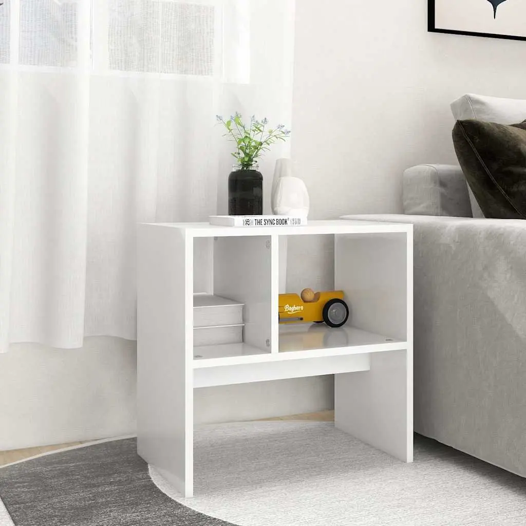 White Side Table for Living Room and Storage