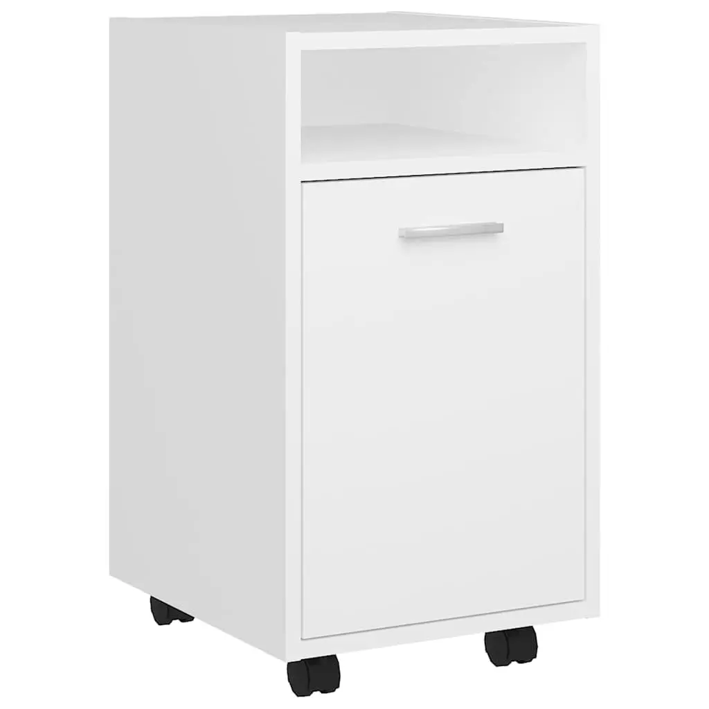 White Storage Cabinet on Wheels with Spacious Compartment