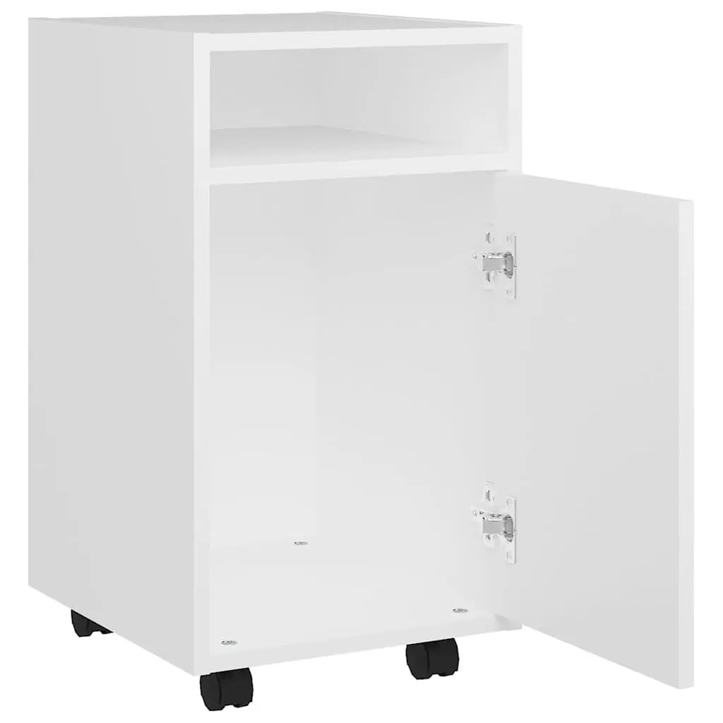 White Storage Cabinet on Wheels with Spacious Compartment
