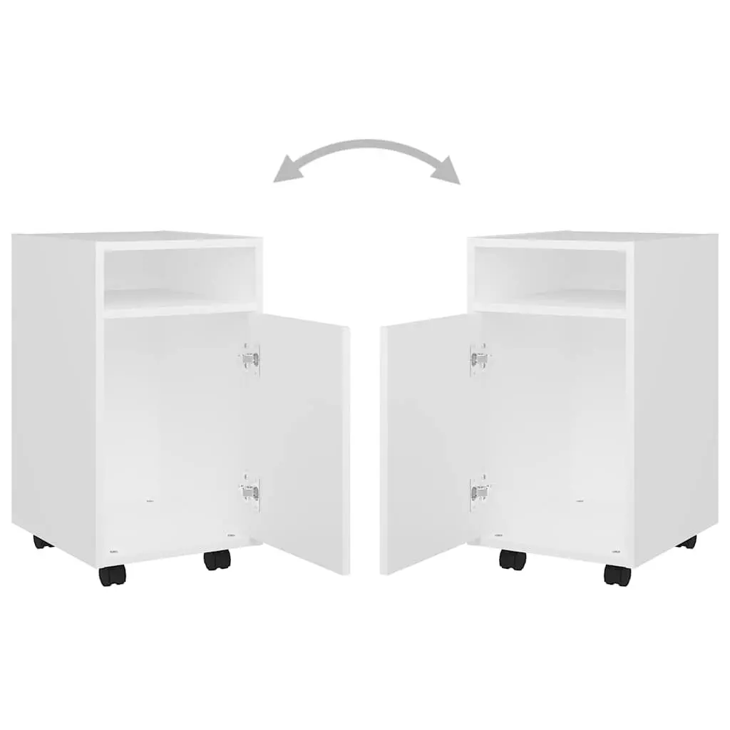White Storage Cabinet on Wheels with Spacious Compartment
