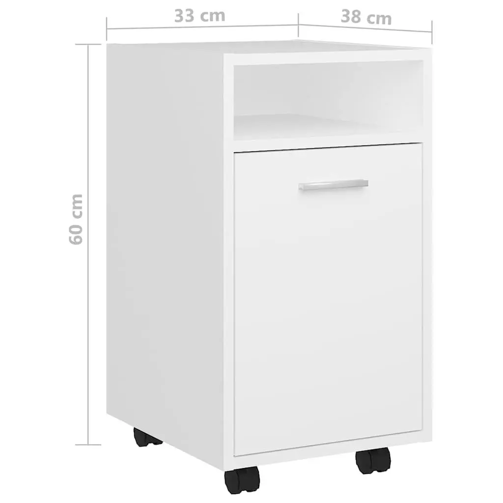 White Storage Cabinet on Wheels with Spacious Compartment