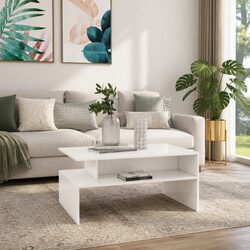 Modern White Coffee Table with Storage Shelf