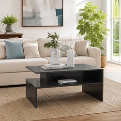 Modern Grey Coffee Table with Spacious Storage Shelf