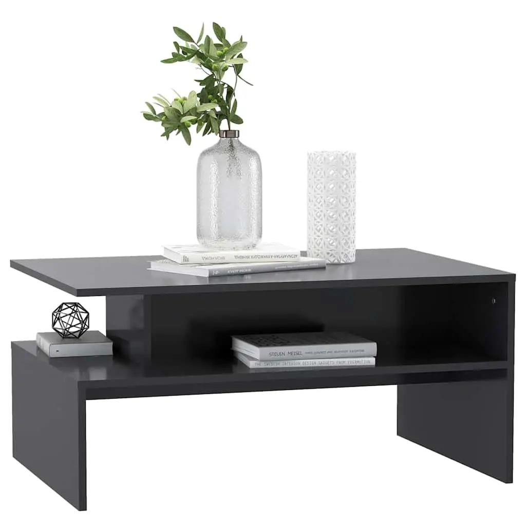 Grey Coffee Table with Spacious Storage Shelf