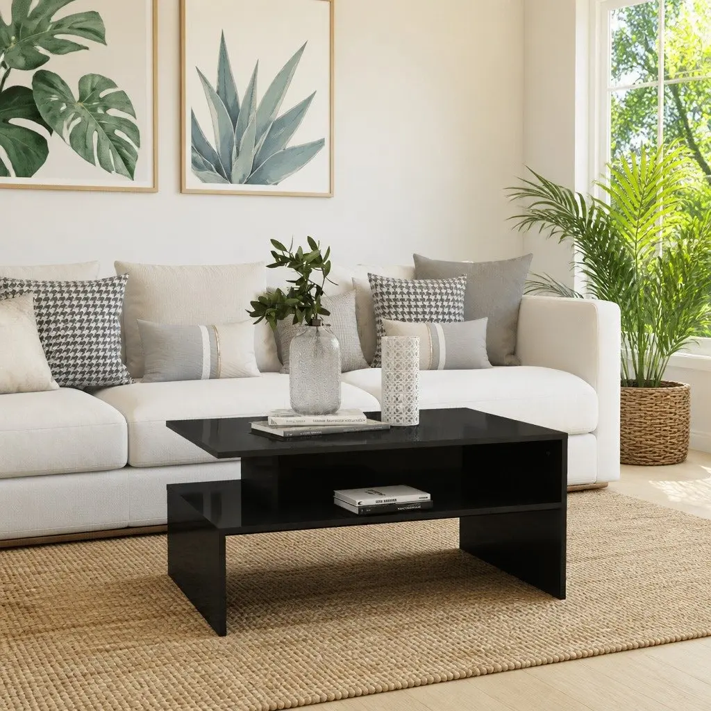 High Gloss Grey Coffee Table with Storage Shelf