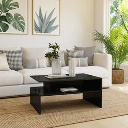 Stylish High Gloss Grey Coffee Table with Storage Shelf