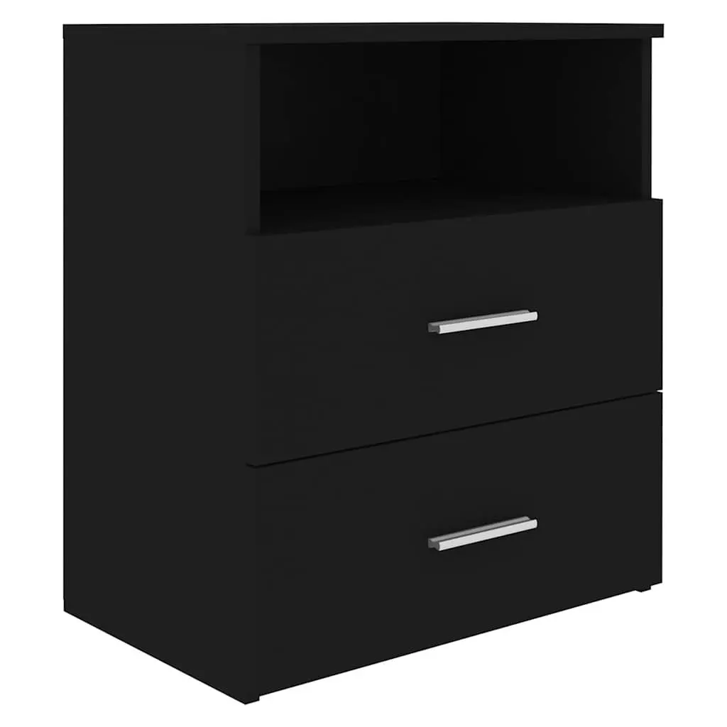 Black Bedside Table with Drawers and Shelf