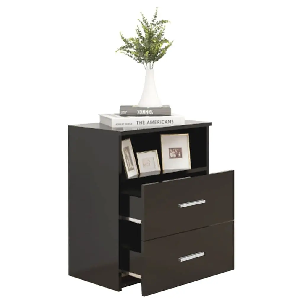 Black Bedside Table with Drawers and Shelf