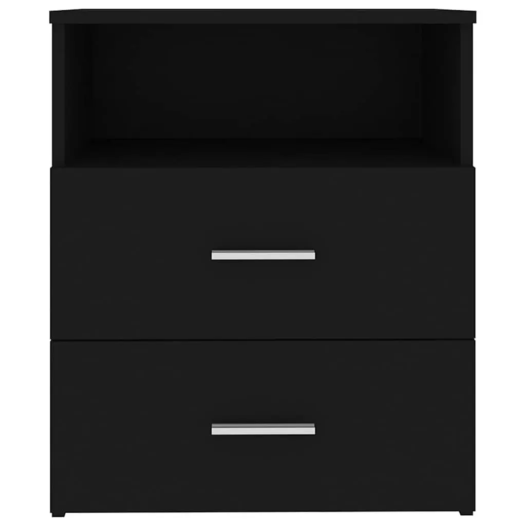 Black Bedside Table with Drawers and Shelf