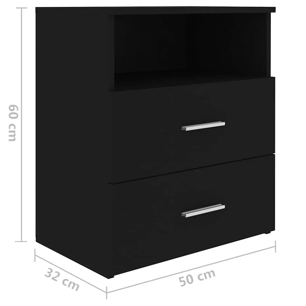 Black Bedside Table with Drawers and Shelf