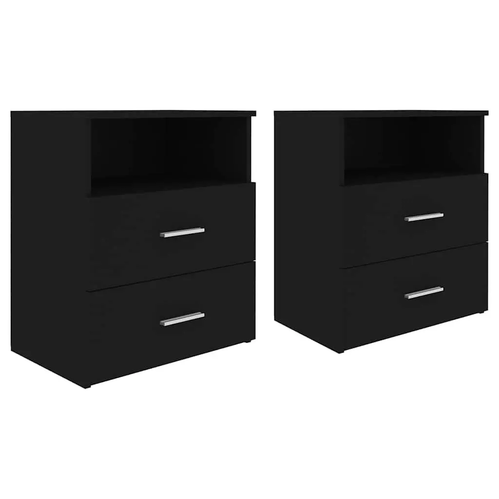 Black Nightstand with Drawers and Shelf Storage