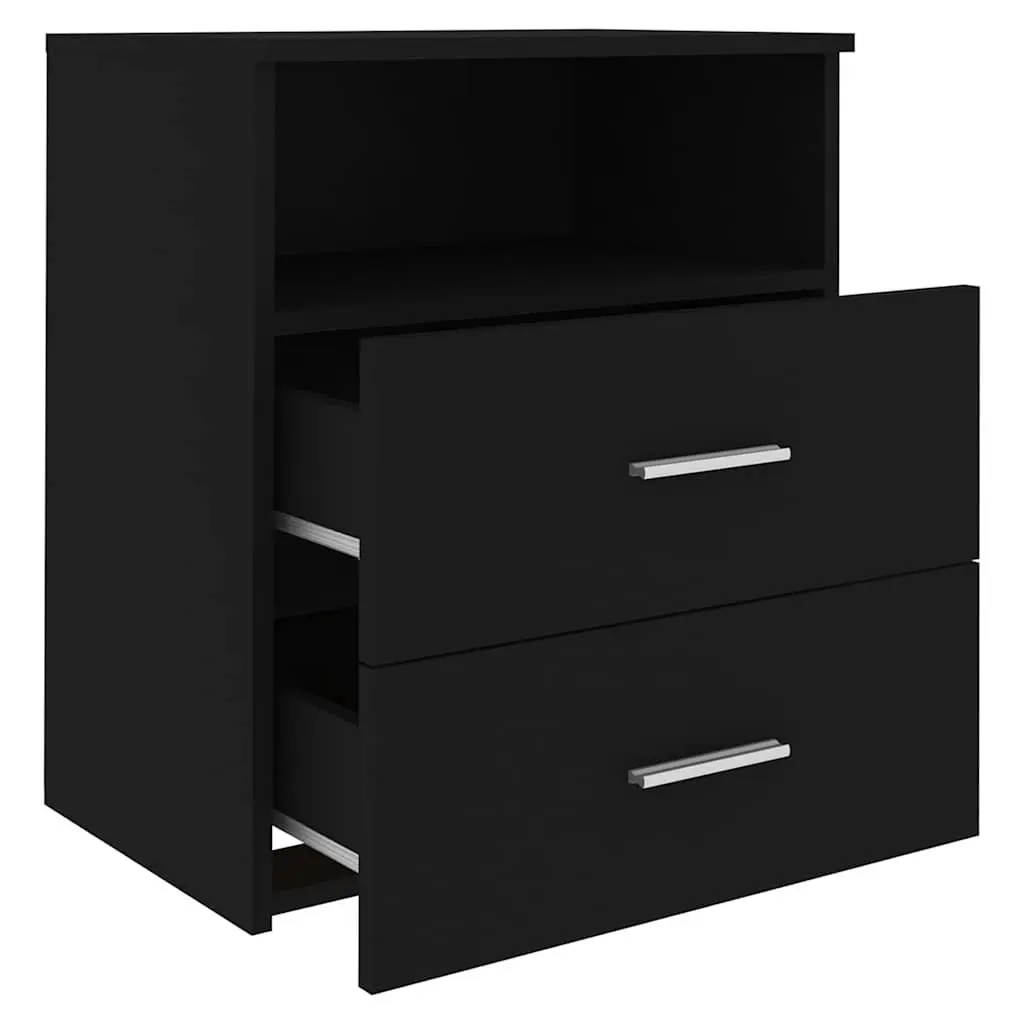 Black Nightstand with Drawers and Shelf Storage