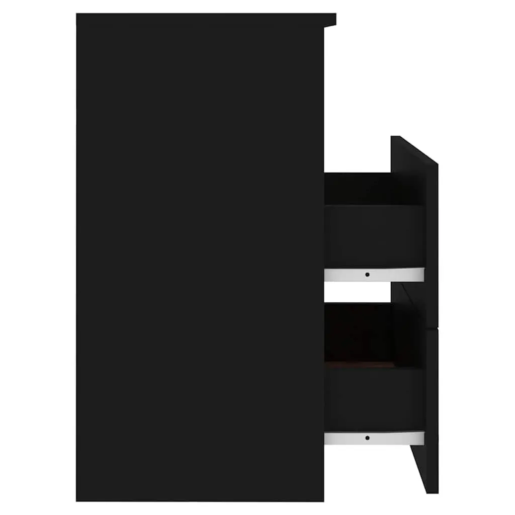 Black Nightstand with Drawers and Shelf Storage
