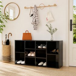 High Gloss Black Shoe Bench with 10 Shelves Storage