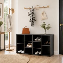 High Gloss Grey Shoe Bench with 10 Storage Shelves