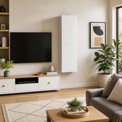 Stylish Wall-Mounted TV Cabinet Set in White