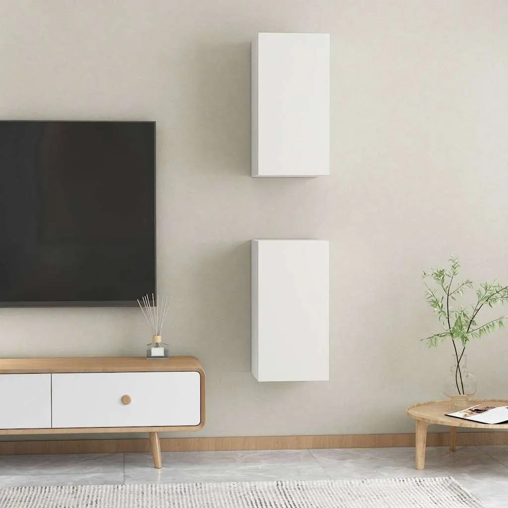 Wall-Mounted TV Cabinet Set in White