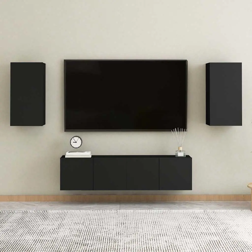 Wall-Mounted TV Cabinet Set in Black