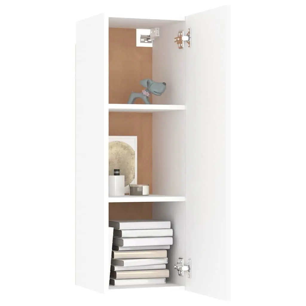 TV Cabinet Engineered Wood 30.5 x 30 x 90 cm White Wall-Mounted Living Room Storage Unit with 2 Shelves