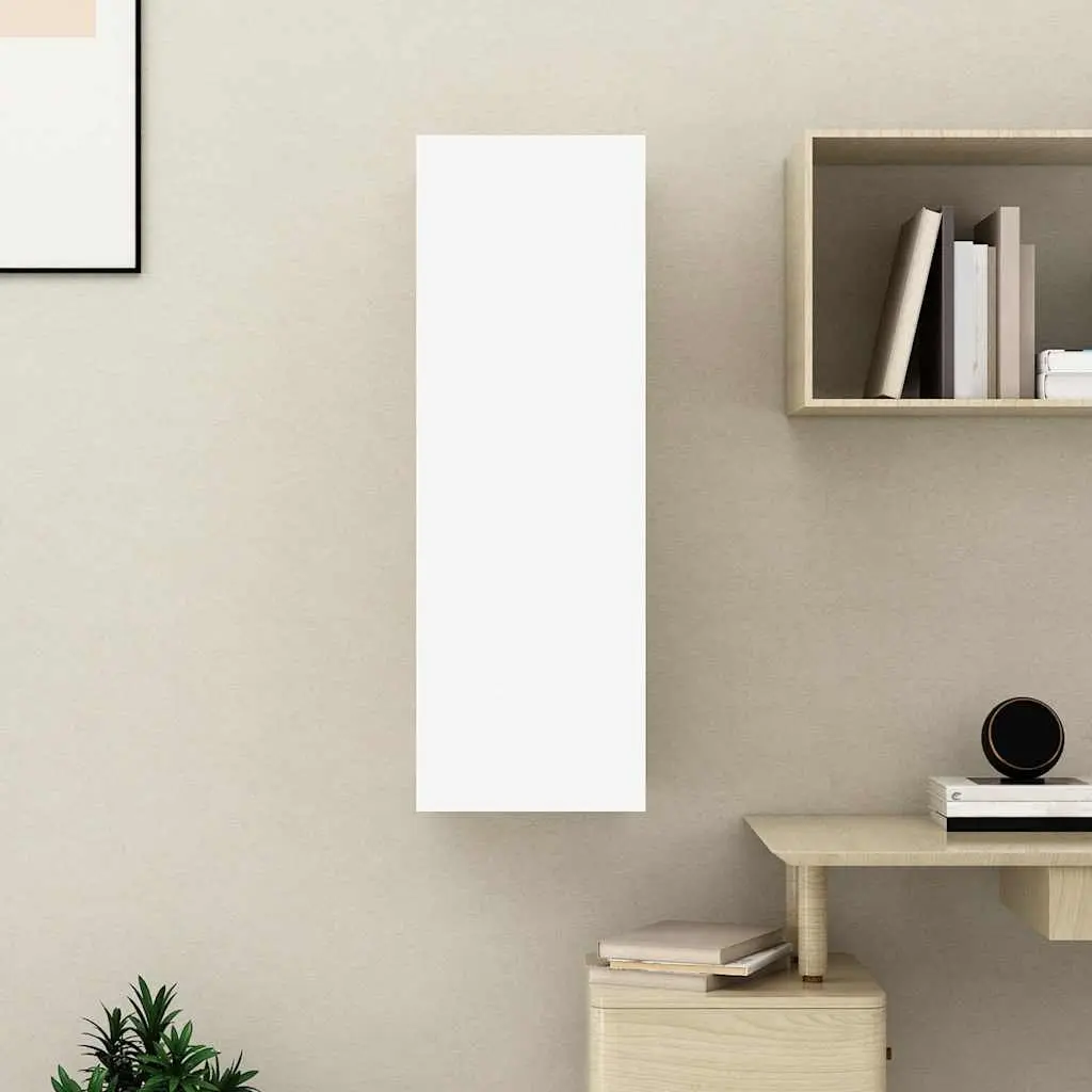 TV Cabinet Engineered Wood 30.5 x 30 x 90 cm White Wall-Mounted Living Room Storage Unit with 2 Shelves
