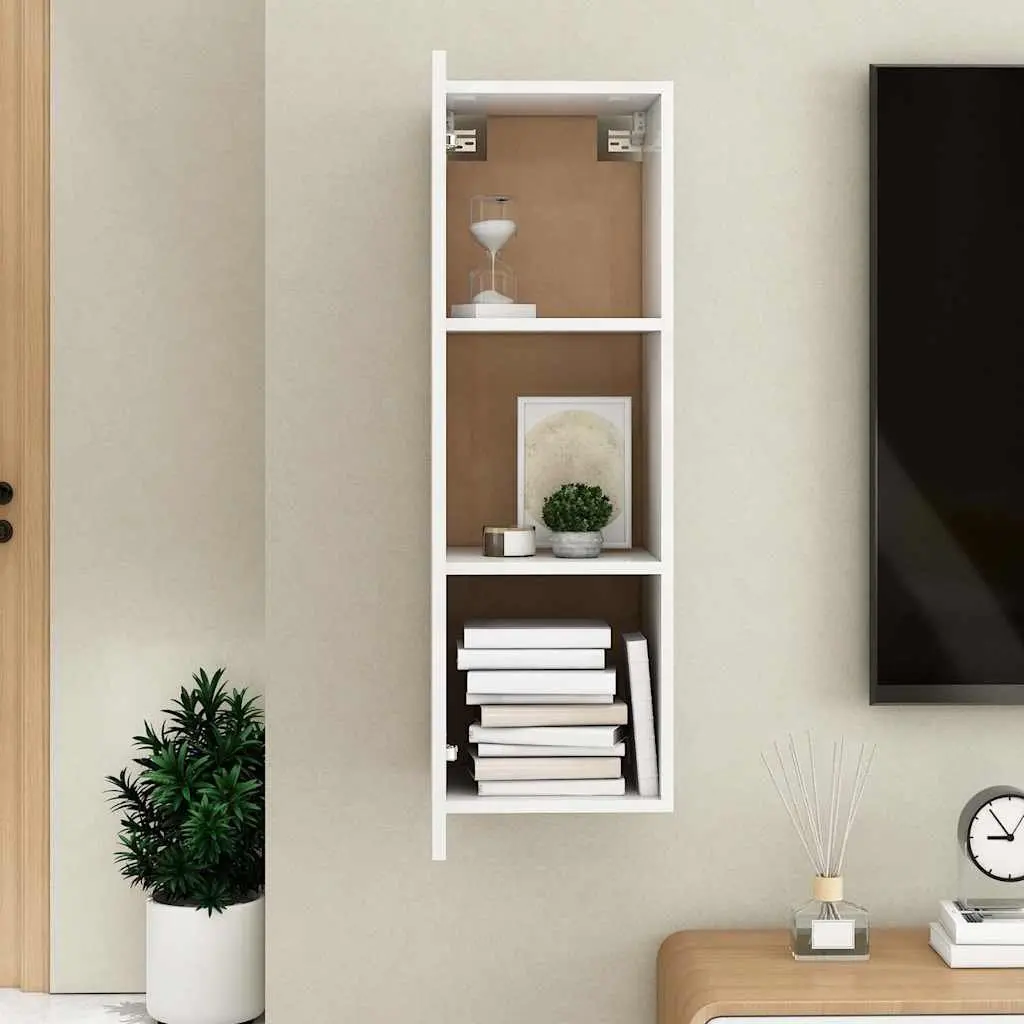 TV Cabinet Engineered Wood 30.5 x 30 x 90 cm White Wall-Mounted Living Room Storage Unit with 2 Shelves